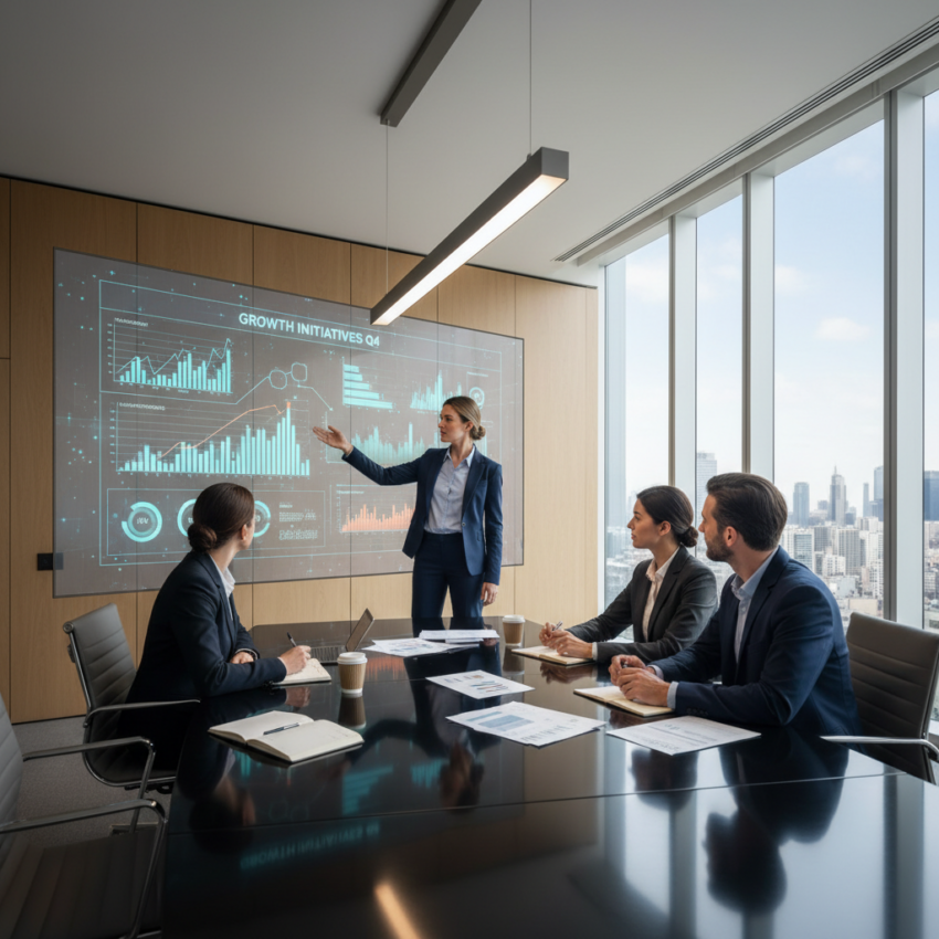 Strategy consultant working with leadership team to define long-term business strategy